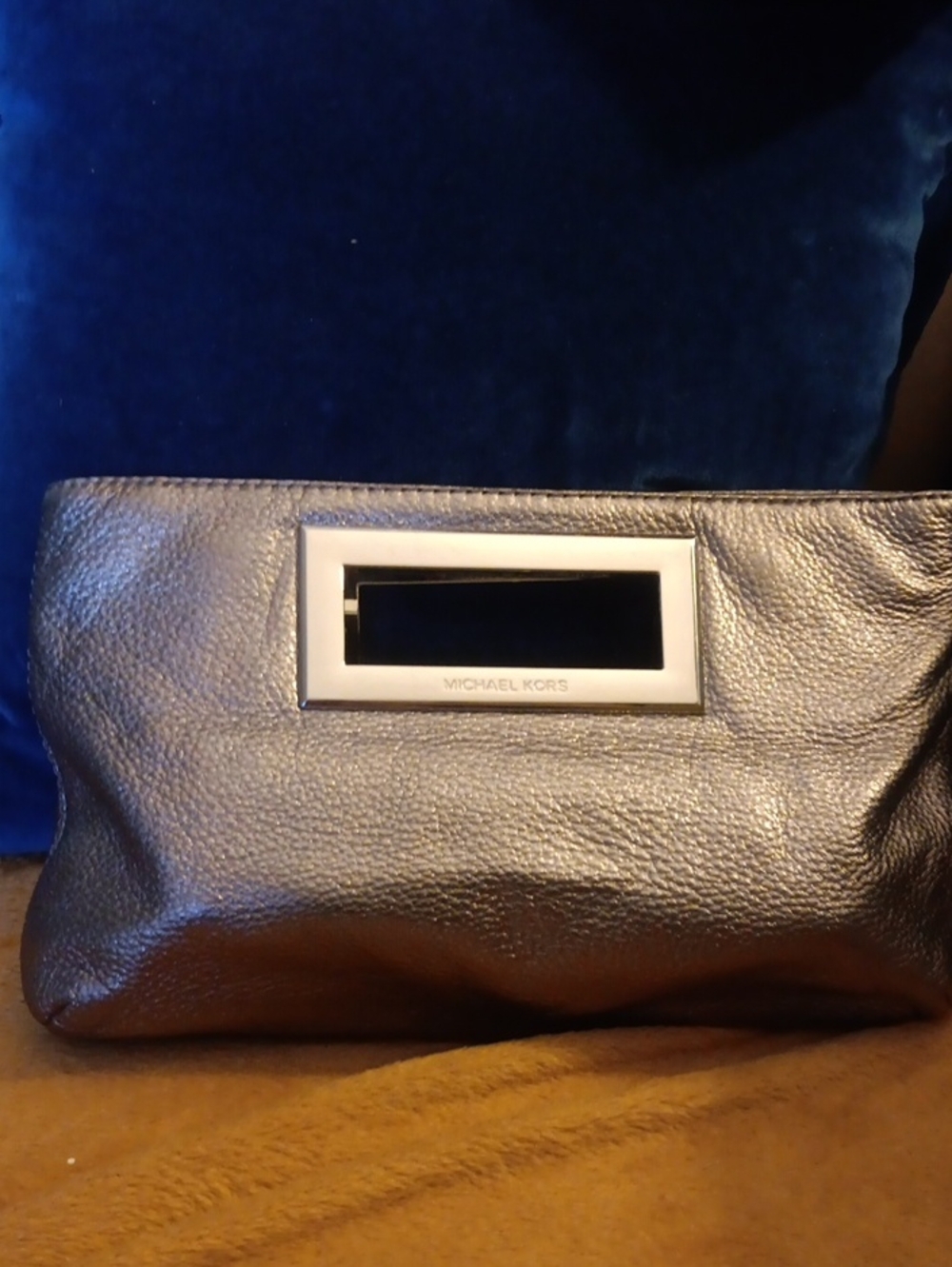 Michael Kors Metallic Pewter Leather Clutch